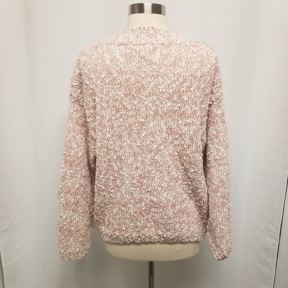 Vintage Chunky Knit Pink White Floral Applique Cottagecore Granny Sweater Md - Picture 2 of 7